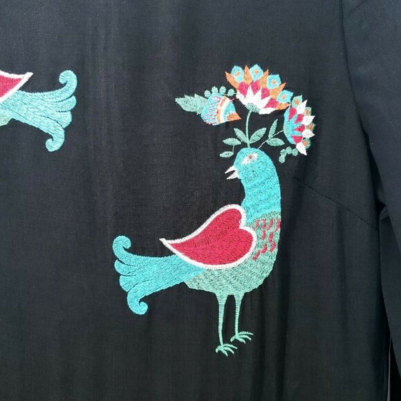 PEPALOVES Birds Embroidered NWT Black Maxi Dress Long-size S - Picture 4 of 11